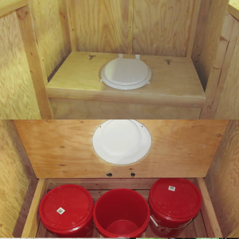 Inside view of Oregon Timber Werks outhouse showcasing the rustic craftsmanship and design details of the seat.