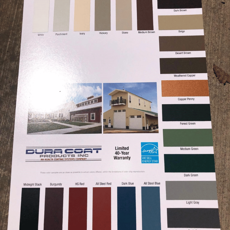 Oregon Timber Werks metal roof color choices, showcasing a variety of options for rustic designs, craftsmanship, and DIY outhouse kits suitable for homesteading