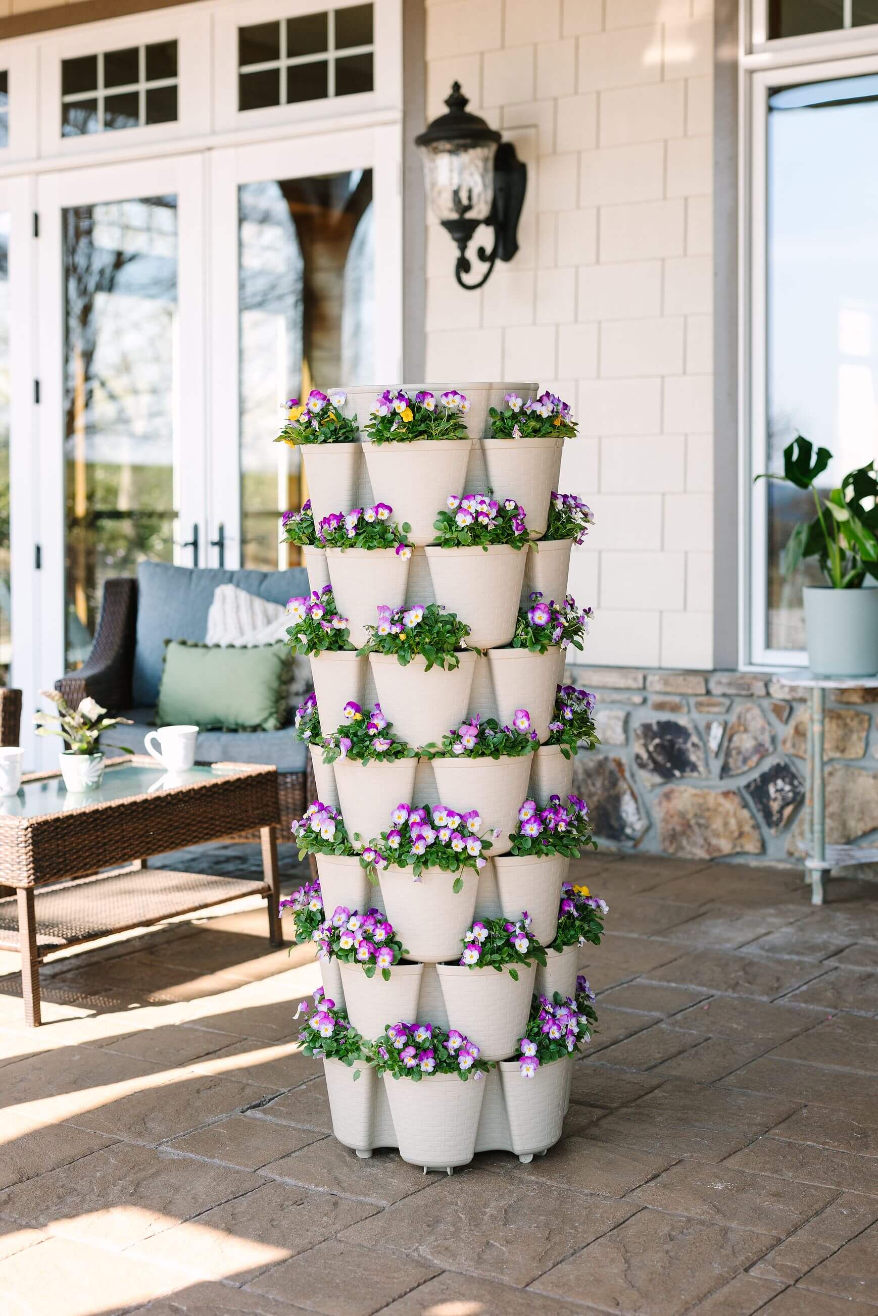 7 Tier GreenStalk Leaf Vertical Planter | Stunning Stone (Basket Weave Texture)