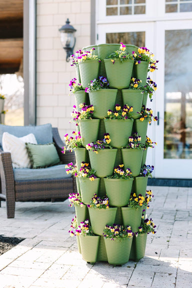 7 Tier GreenStalk Leaf Vertical Planter | Evergreen (Basket Weave Texture)