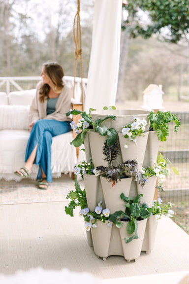 3 Tier GreenStalk Original Vertical Planter | Stunning Stone (Basket Weave Texture)