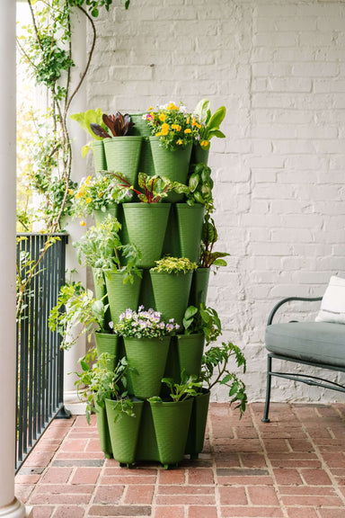 5 Tier GreenStalk Original Vertical Planter | Evergreen (Basket Weave Texture) 