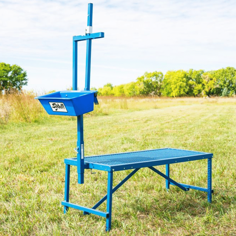 Sydell Milking Stanchion with Fold-up Stand and Poly Feeder: Efficient Livestock Equipment for Dairy Goat and Sheep Milking Station