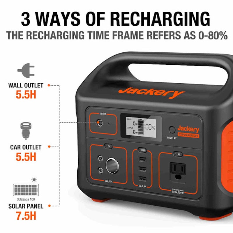 Jackery Explorer 500 Portable Power Station recharging