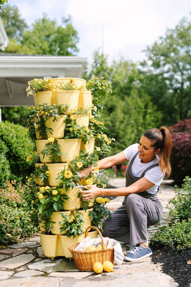 7 Tier GreenStalk Leaf Vertical Planter | Lemon (Basket Weave Texture) 