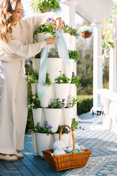 5 Tier GreenStalk Original Vertical Planter | Snow (Basket Weave Texture) 