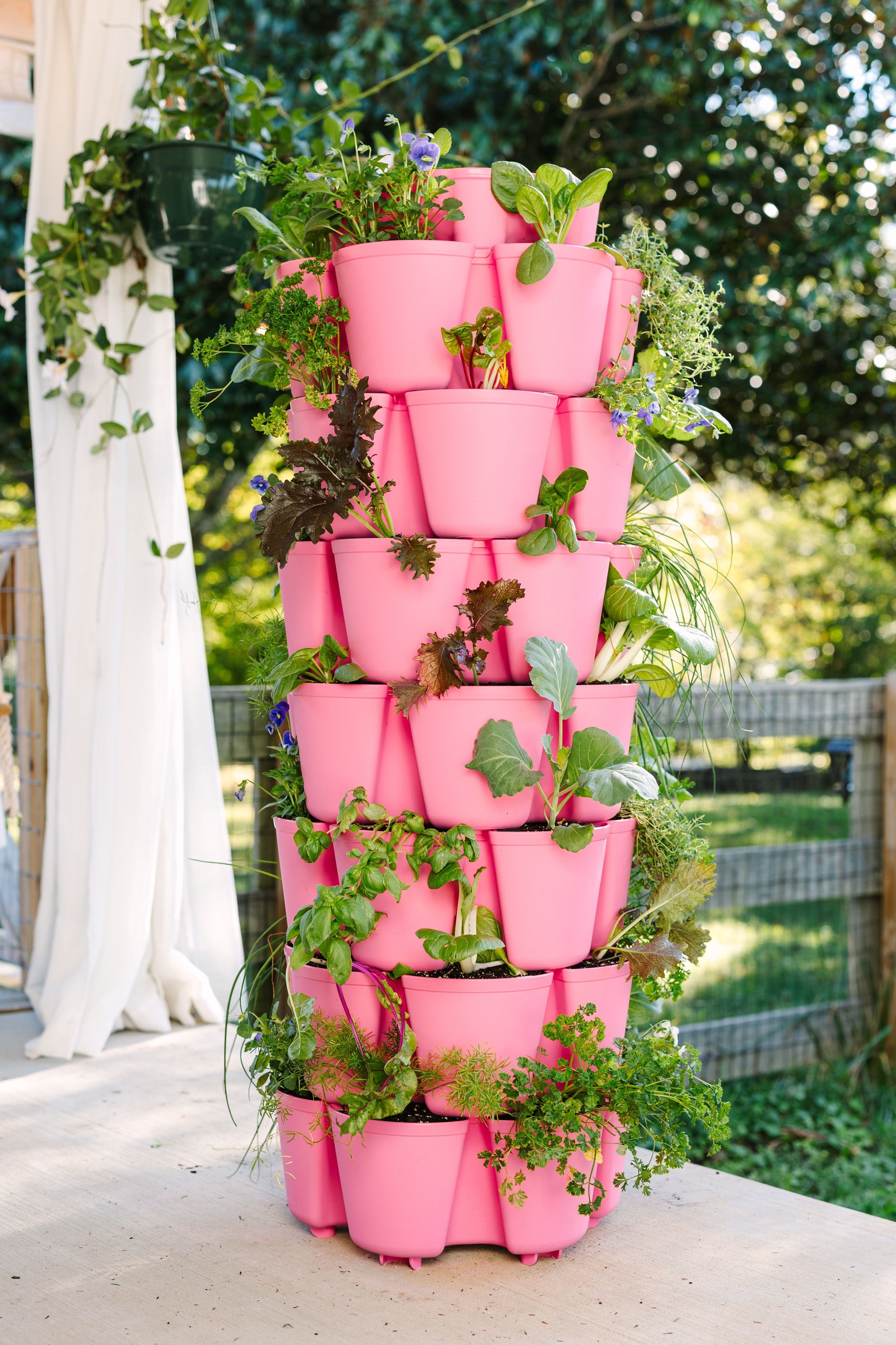7 Tier GreenStalk Leaf Vertical Planter | Strawberry Pink (Basic Texture)