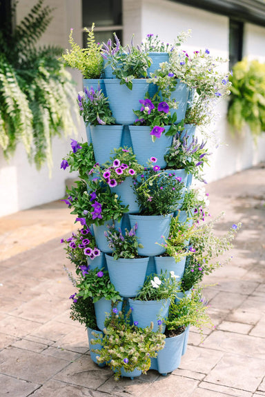 7 Tier GreenStalk Leaf Vertical Planter | Glacier Blue (Basket Weave Texture) 