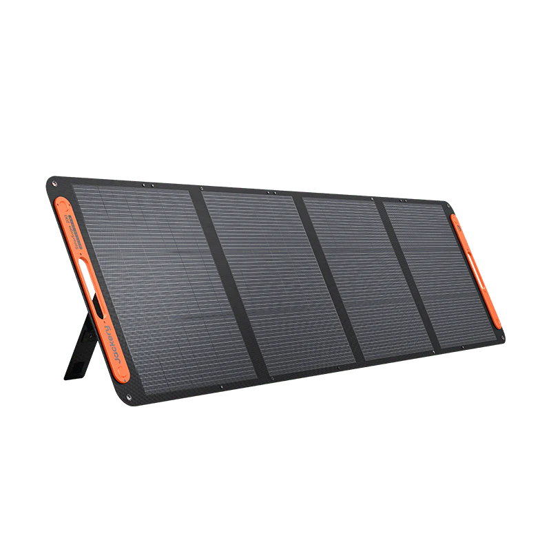 Foldable solar panel with orange accents on a white background